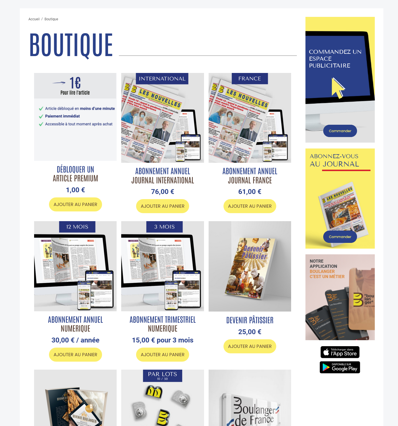 Boutique site ecommerce wordpress Les Nouvelles de la Boulangerie Pâtisserie
